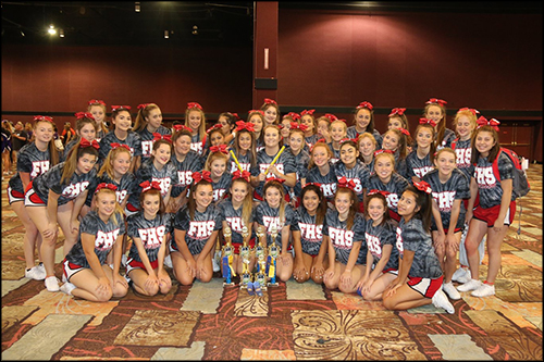 Foothill High School cheer girls pose in half circle